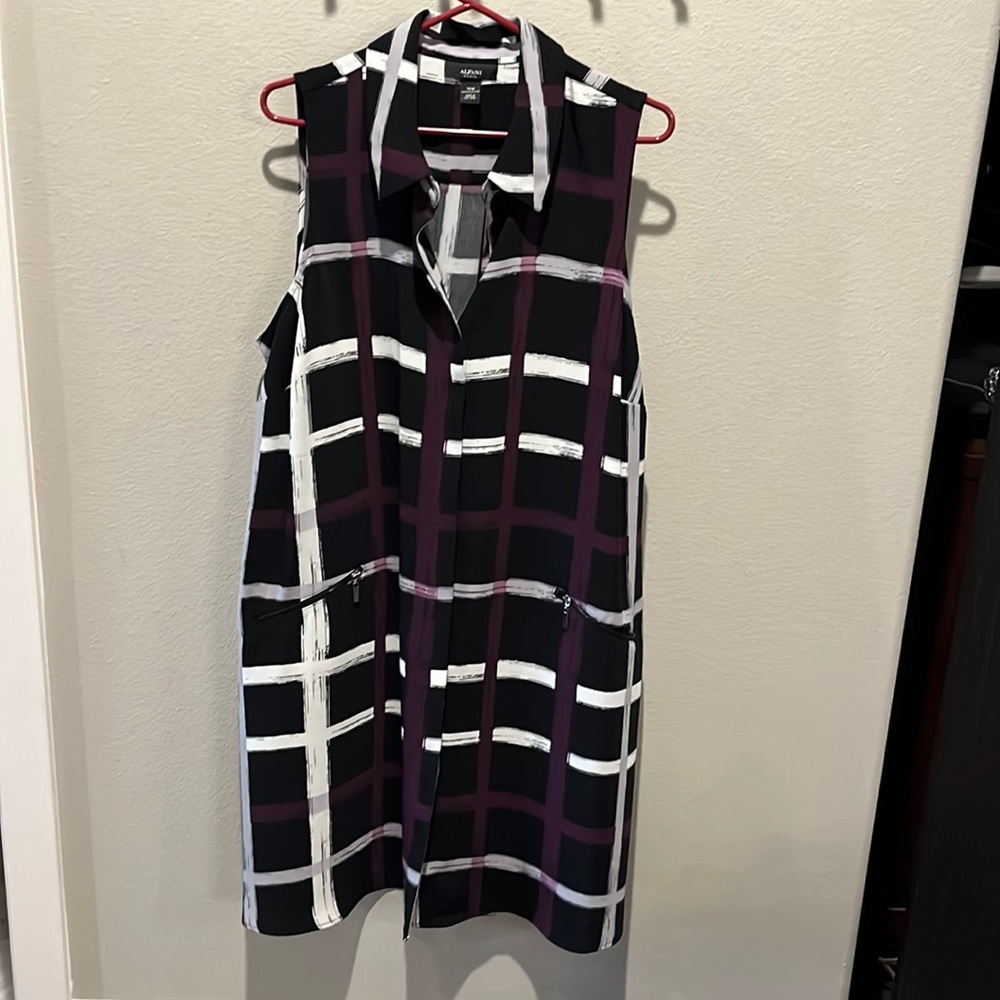 Alfani Black and Purple Plaid Midi Dress